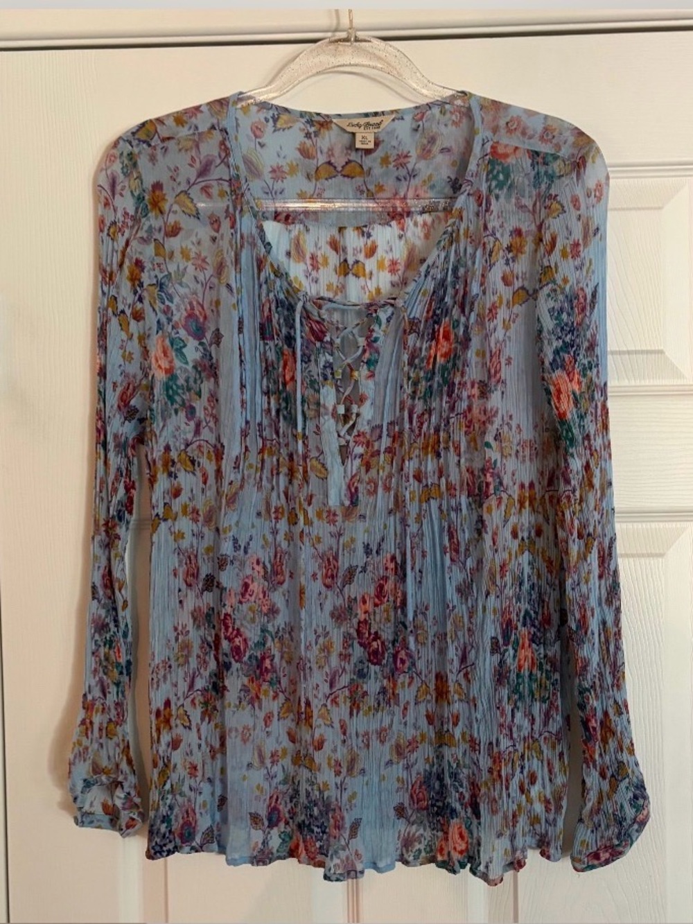 208 // Boho floral Lucky Brand semi-sheer blouse // XL